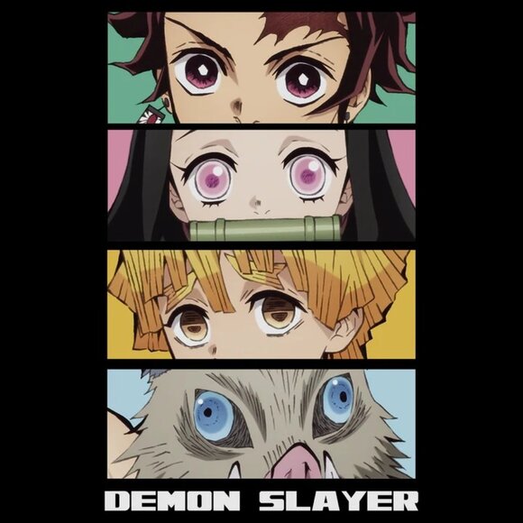 Demon Slayer Group Eyes 4 Panel Black Cotton Tee Shirt Short Sleeve Anime XXL - Picture 2 of 4